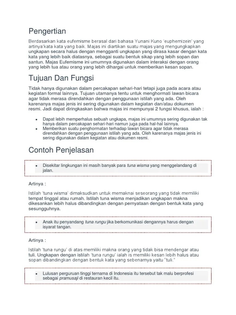 Lawan Kata Dari Eufemisme Adalah