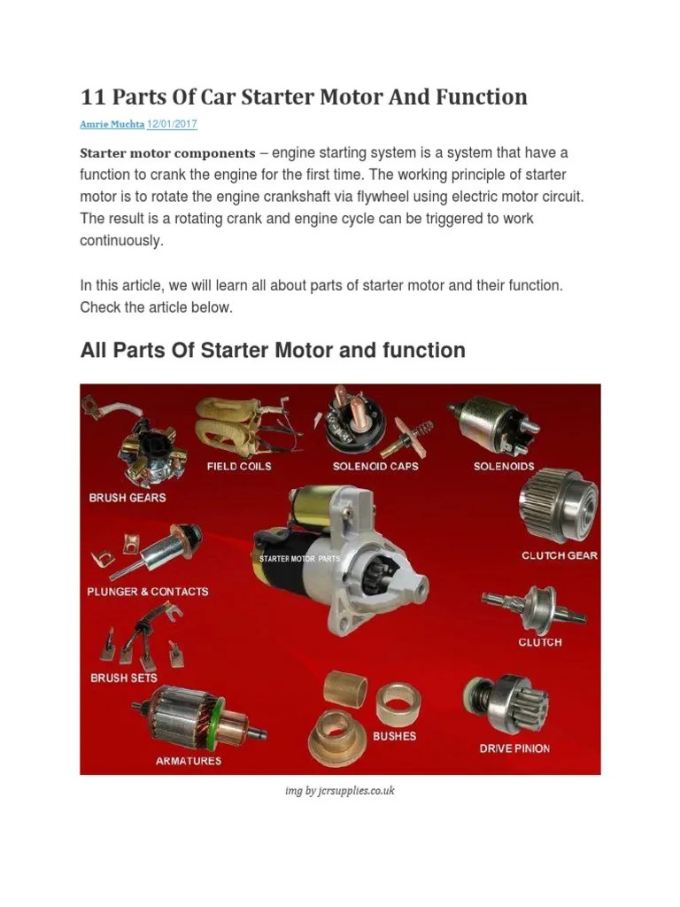 11 Parts of Car Starter Motor and Function PDF Electric Motor Clutch