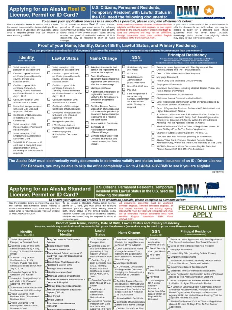 AK Real ID Req Docs PDF Department Of Motor Vehicles Identity