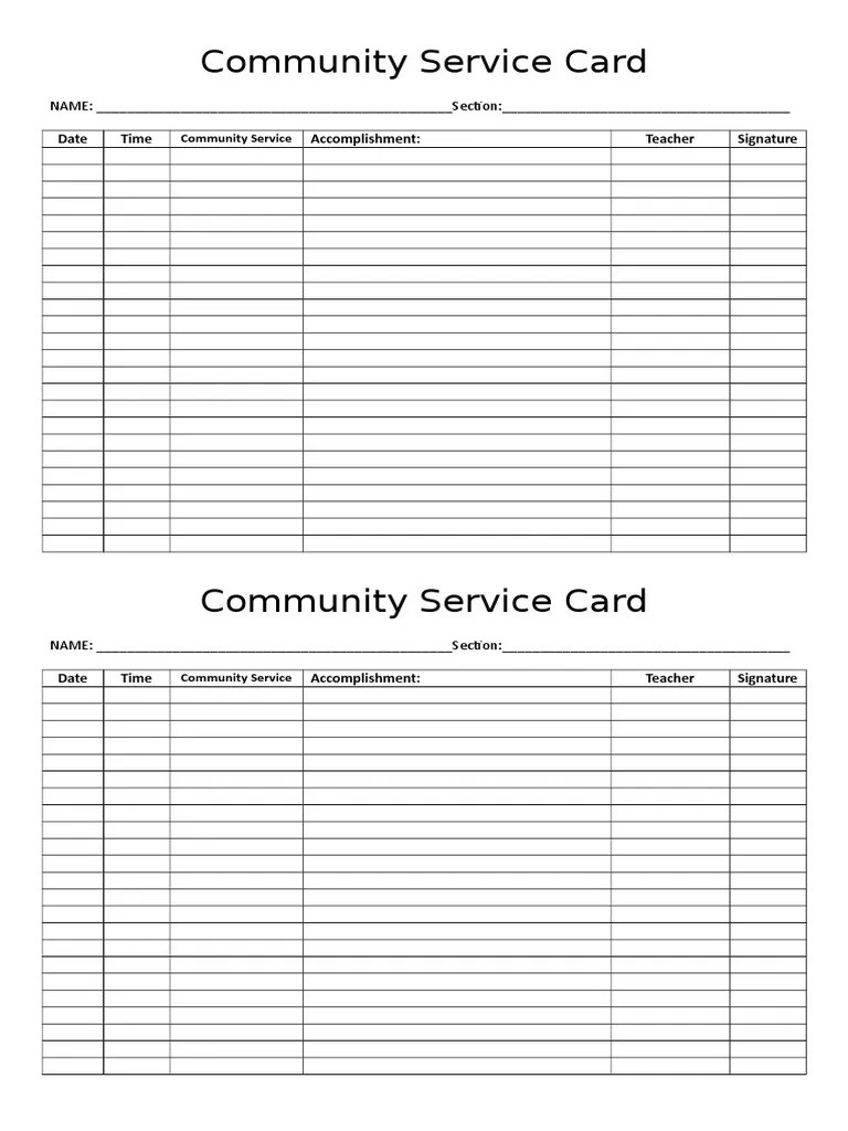 Community Service Card PDF