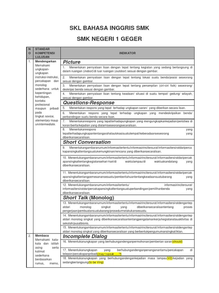 Skl Bahasa Inggris Smk