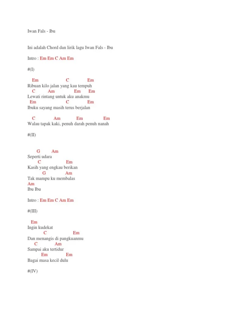 Chord Gitar Iwan Fals Ibu C
