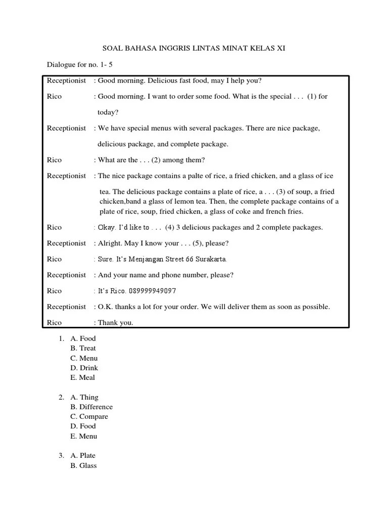Soal Bahasa Inggris Lintas Minat Kelas Xi Final Supermarket Italian