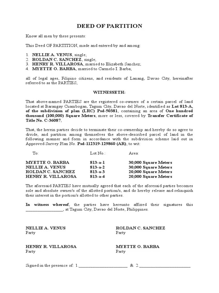Deed Of Partition Property Law Law And Economics