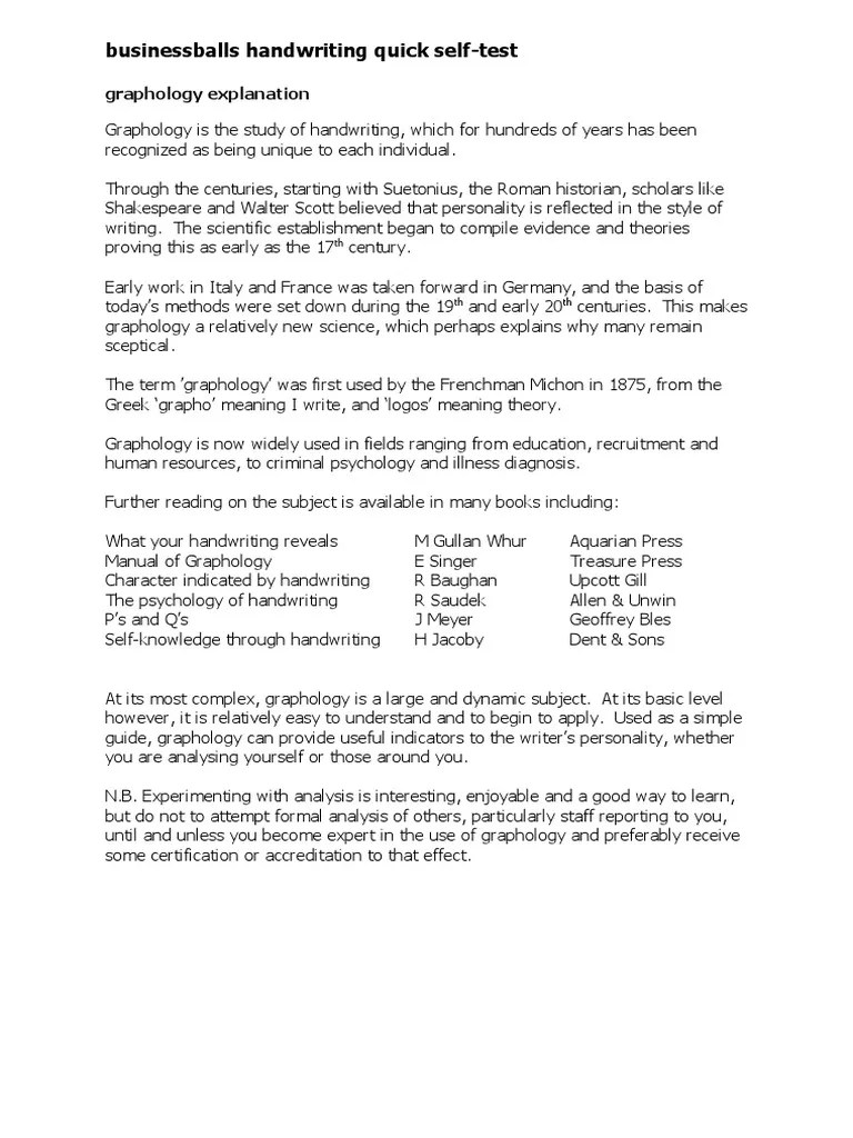 Businessballs Handwriting Quick SelfTest Graphology Explanation PDF