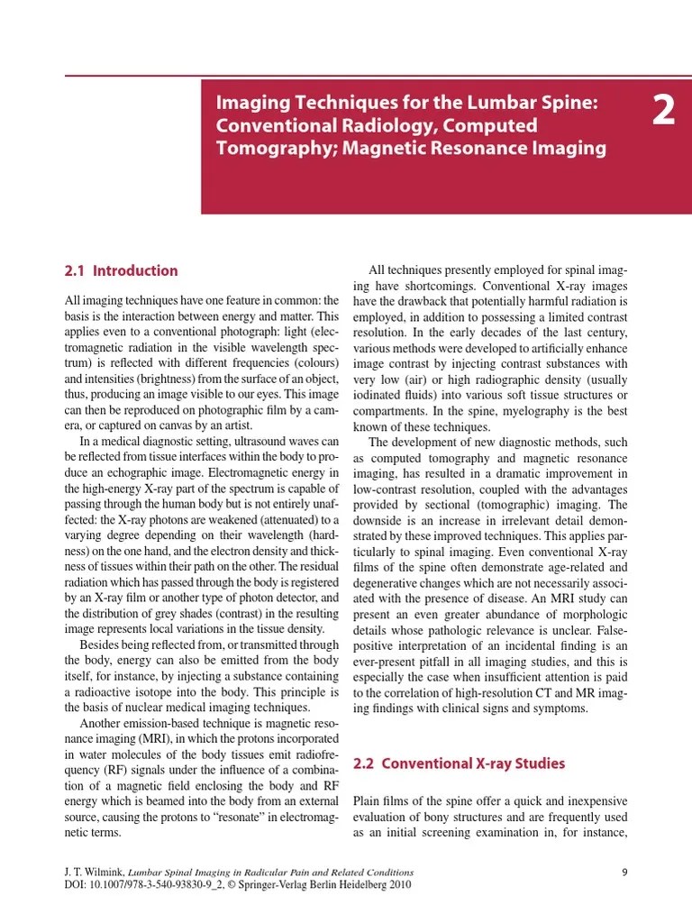 Imaging Techniques For The Lumbar Spine Conventional Radiology, Computed Tomography