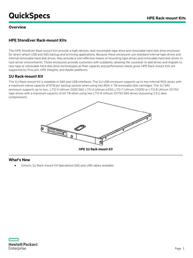 Quickspecs Hpe RackMount Kits Hpe Storeever RackMount Kits PDF Hard Disk Drive Backup