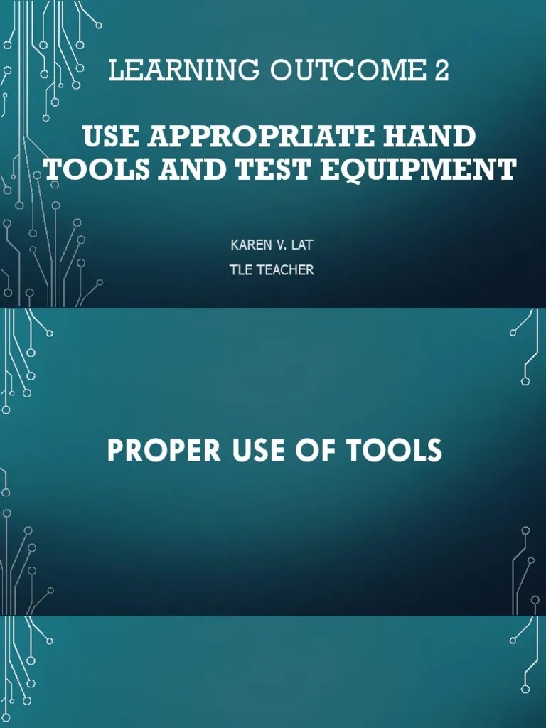 Use Appropriate Hand Tools and Test Equipment PDF Manufactured