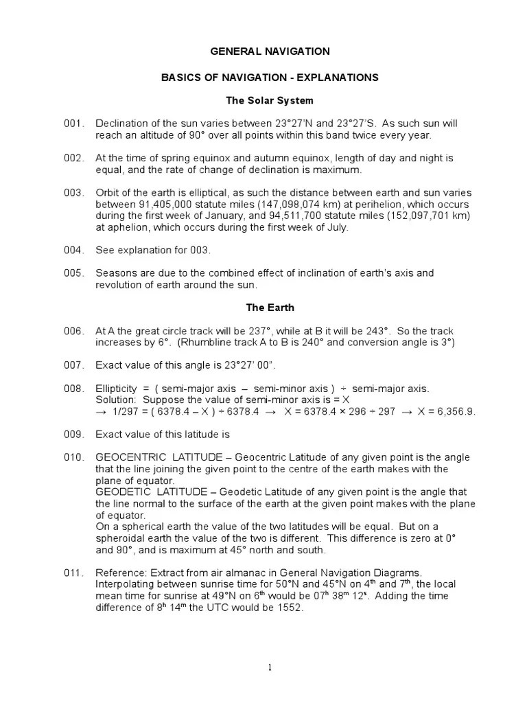 Explainations of General Navigation Questions PDF Compass Latitude