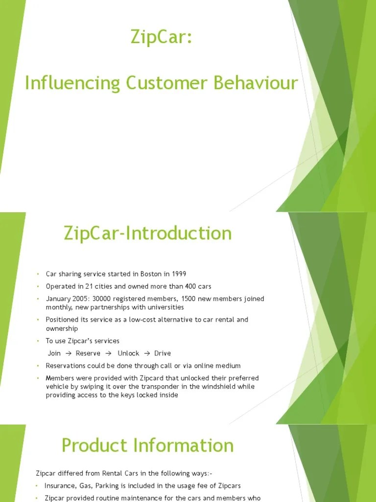 Zipcar Influencing Customer's Behaviour PDF Service Industries