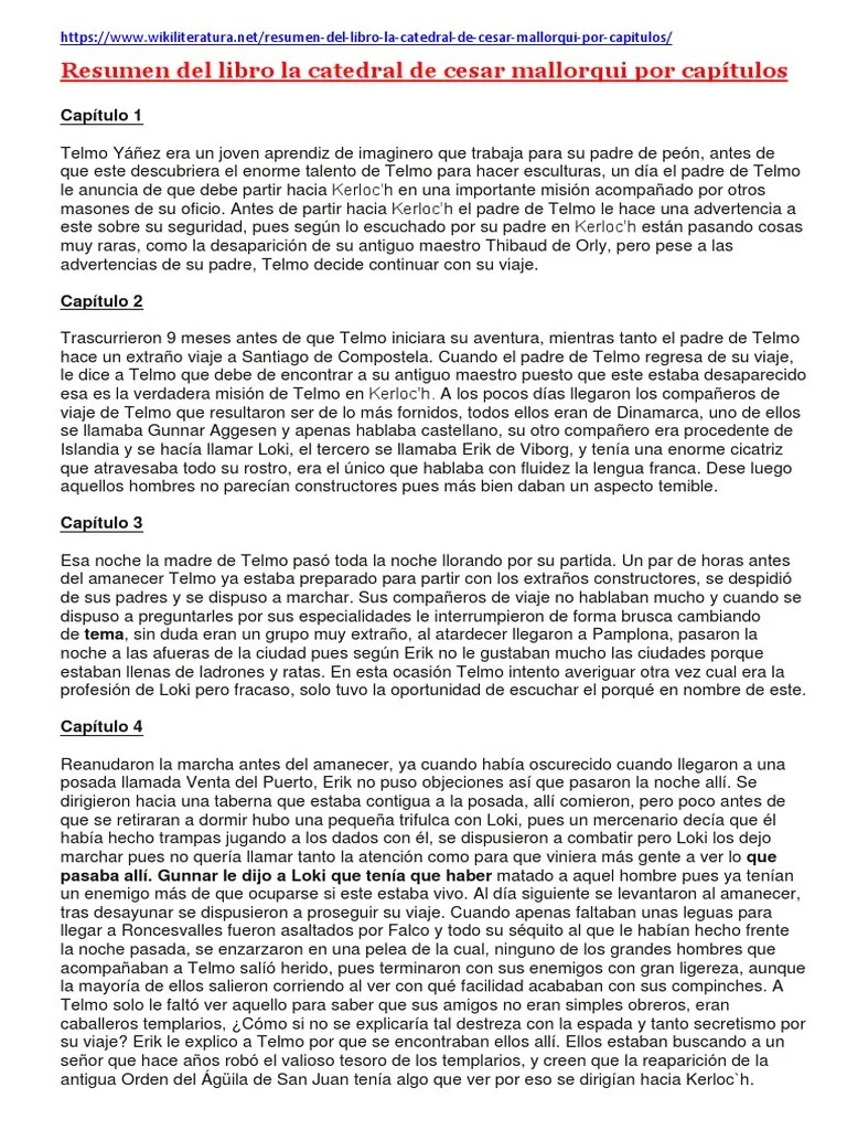 Resumen del libro la catedral de cesar mallorqui por capítulos