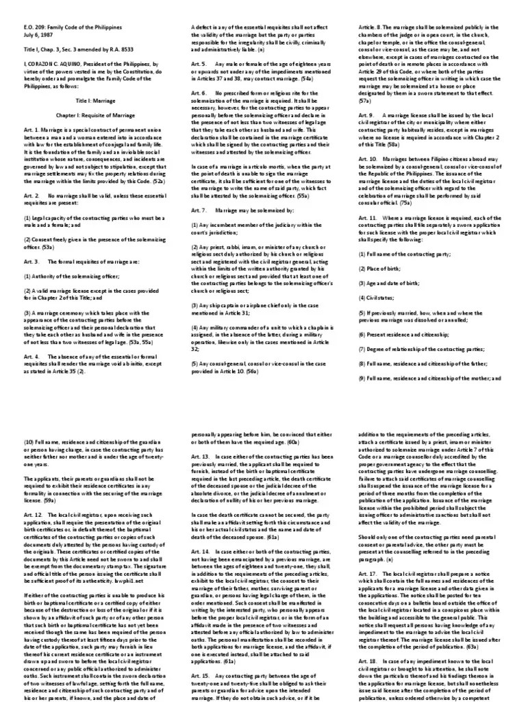 Family Code Codal PDF Marriage License Annulment