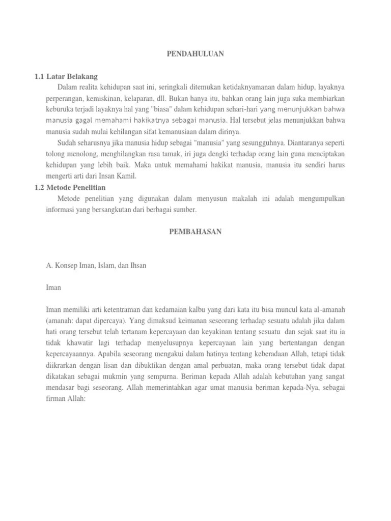 Makalah Pendidikan Agama Islam Mengintegrasikan Iman, Islam, Dan Ihsan  Dalam Membentuk Insan Kamil | PDF