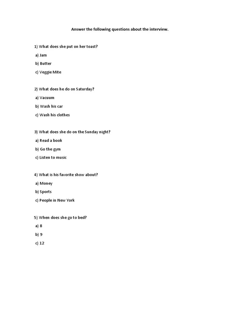 Answer The Following Questions About The Interview PDF Toast Foods