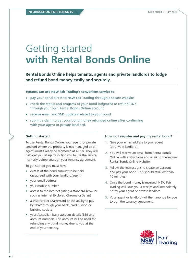 Getting Started With Rental Bonds Online Information For Tenants PDF