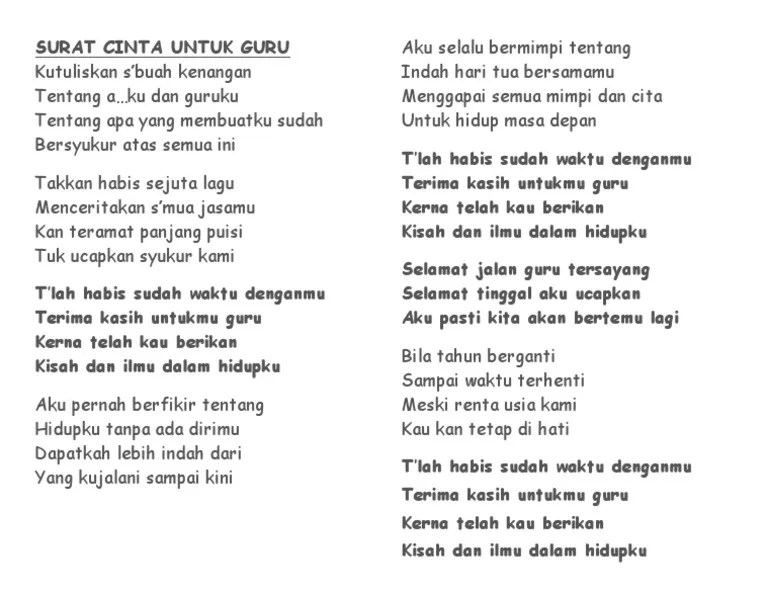 Lirik Lagu Surat Cinta Untuk Guru Dunia Belajar