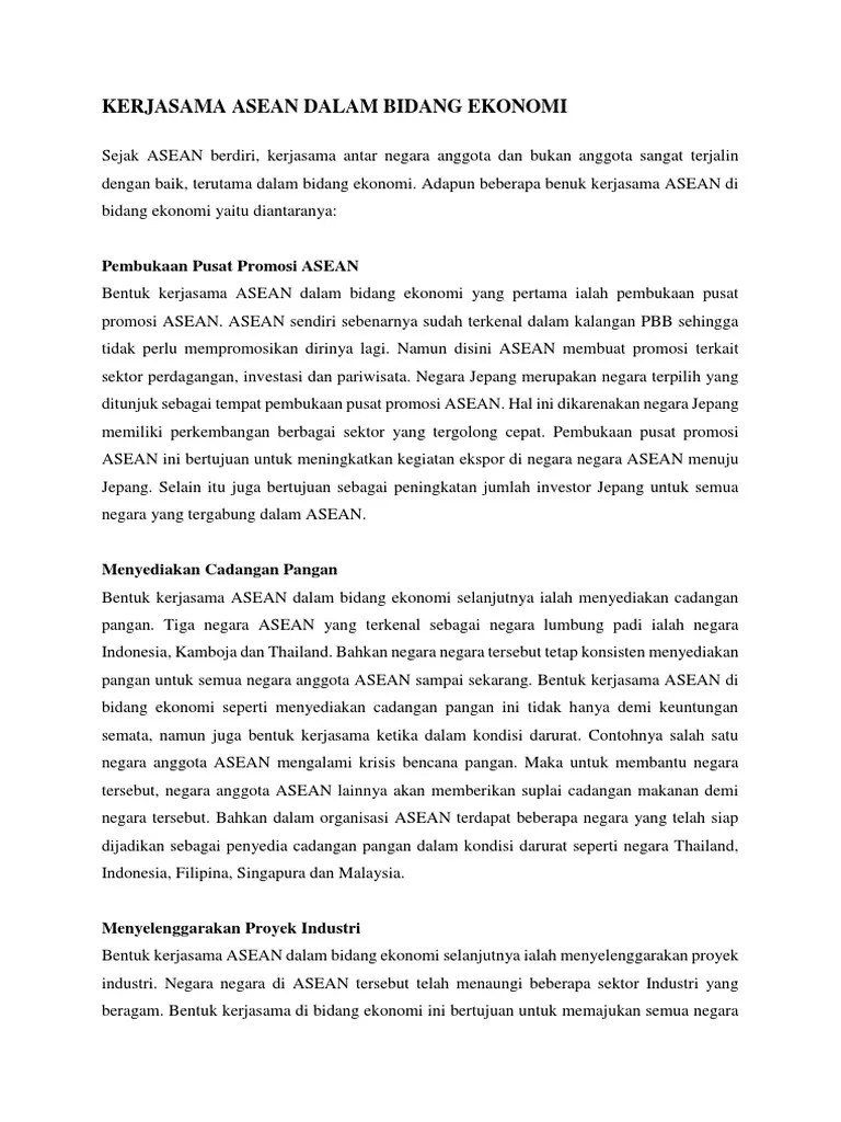 Kerjasama Asean Di Bidangpendidikan Dan Ekonomi