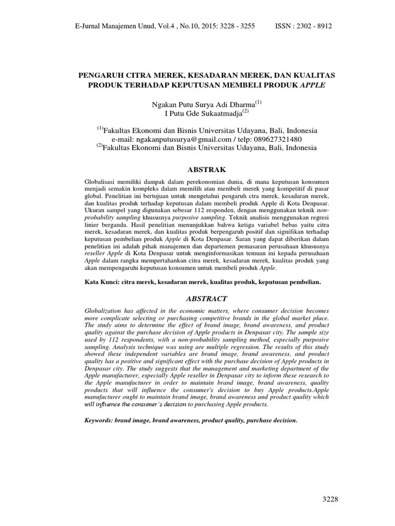 PENGARUH CITRA MEREK, KESADARAN MEREK, DAN KUALITAS PRODUK TERHADAP