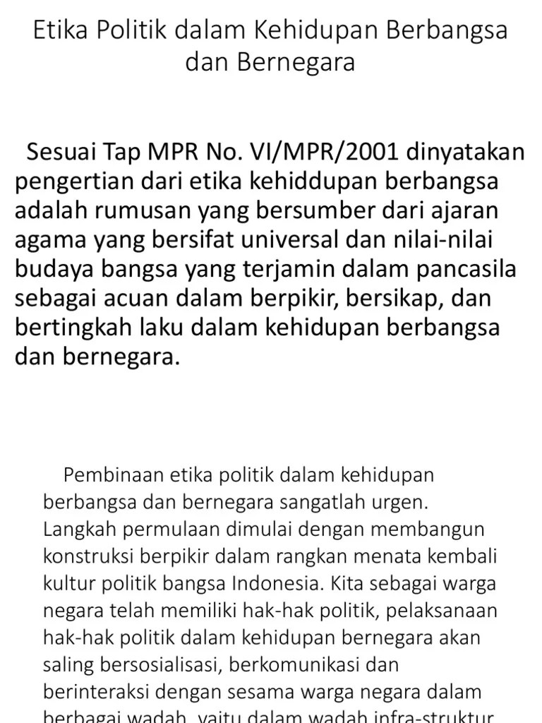 Etika Politik Dalam Kehidupan Berbangsa Dan Bernegara | PDF