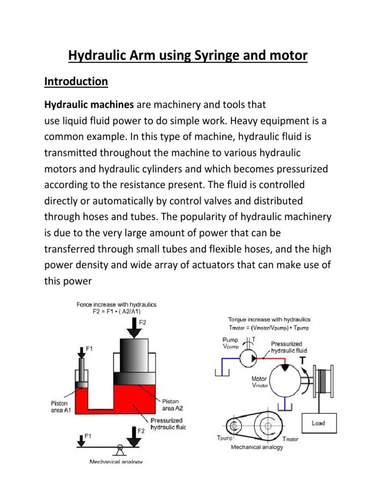 Hydraulic Arm Using Syringe and Motor PDF Machines Applied And Interdisciplinary Physics