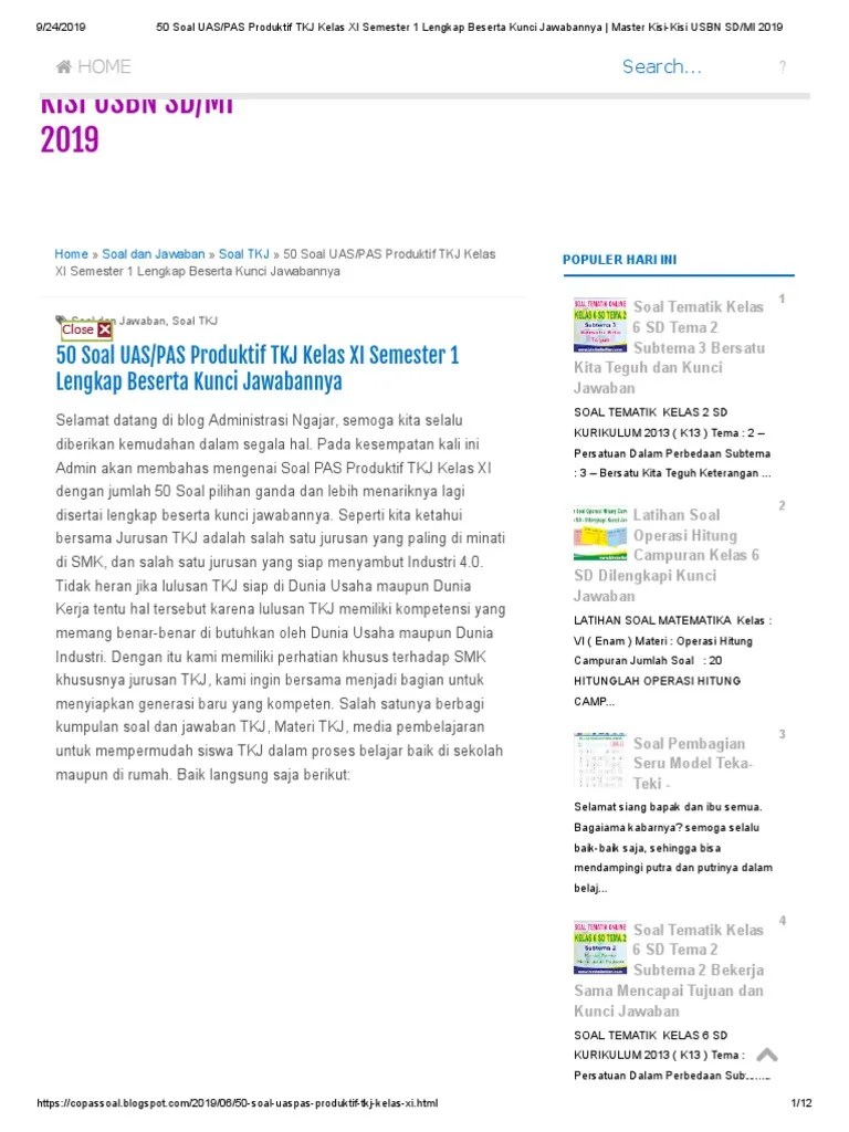 Latihan Soal Unbk Produktif Tkj Smk 2019 Beserta