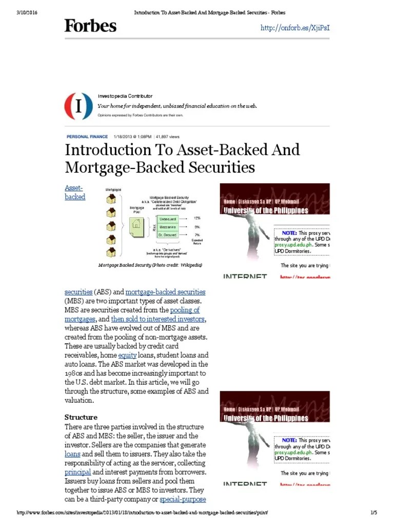Introduction To AssetBacked Securities PDF Asset Backed Security Prepayment Of Loan