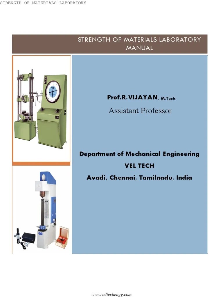 Strength of Materials Laboratory Manual Assistant Professor PDF Strength Of Materials