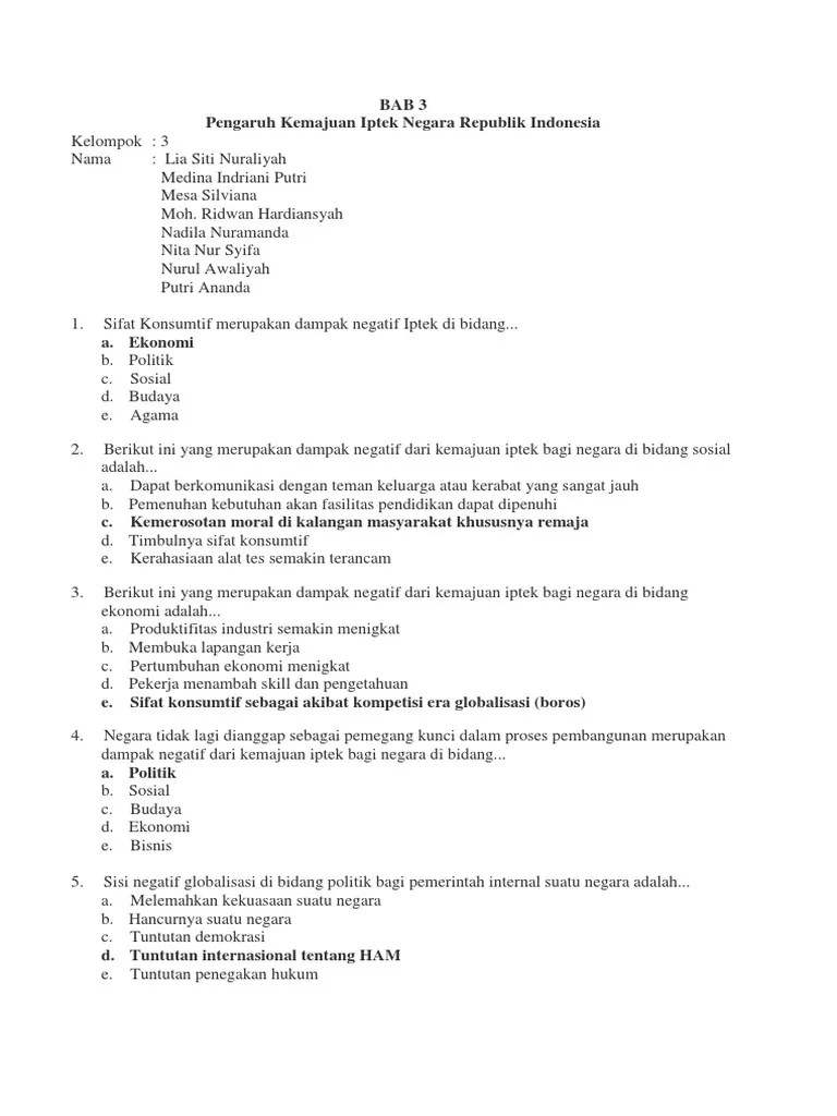 Soal PPKN Pengaruh Iptek | PDF