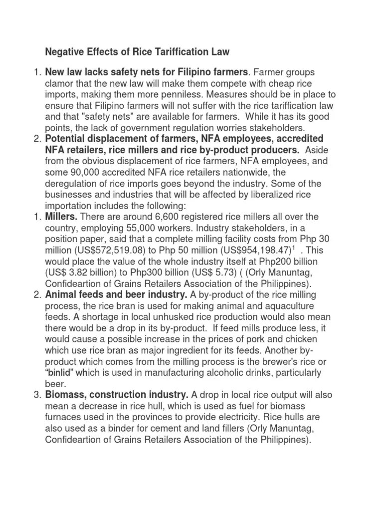 Negative Effects of Rice Tariffication Law Rice Exports