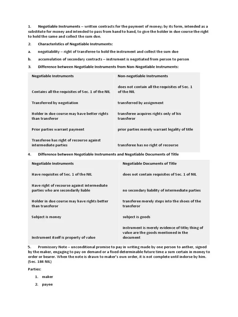 Negotiable Instruments NonNegotiable Instruments PDF Negotiable