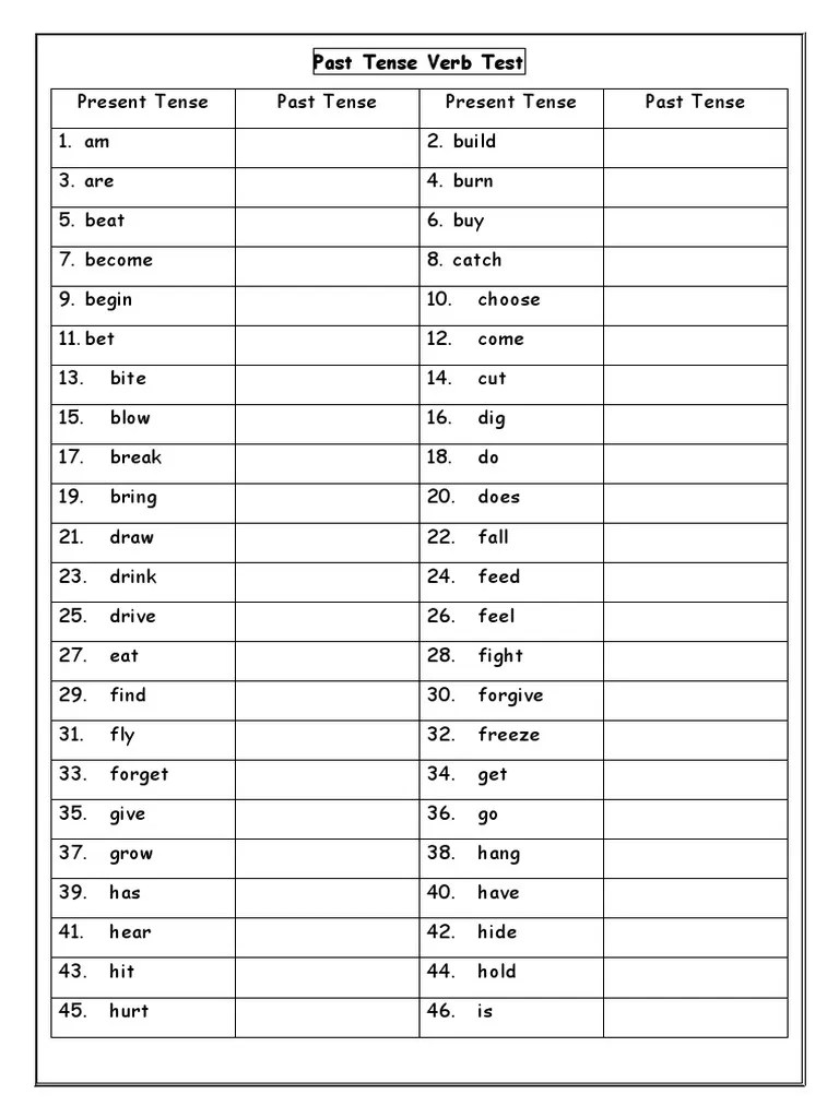 Past Tense Verb Test