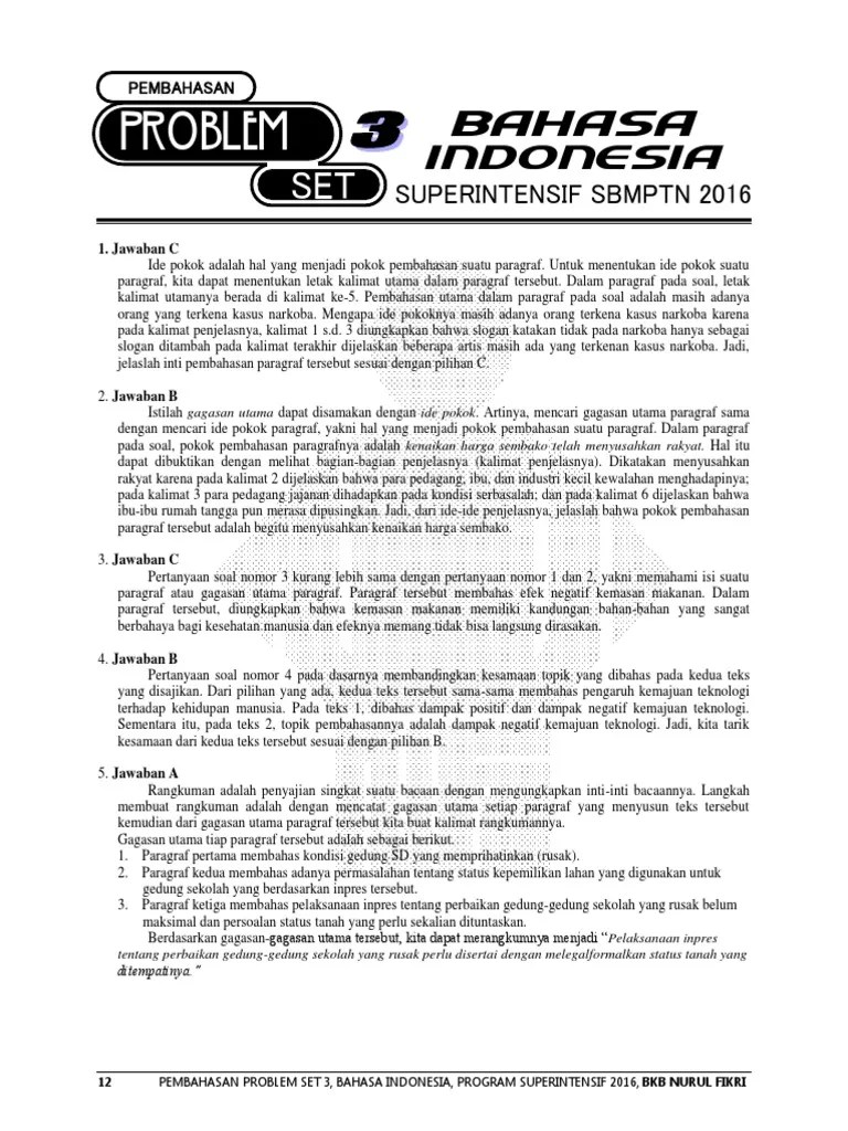 I - Pembahasan Ps 3 BAHASA INDONESIA Superintensif SBMPTN 2016