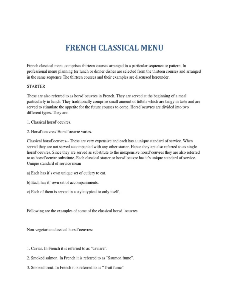 French Classic Menu PDF PDF Pasta Soup
