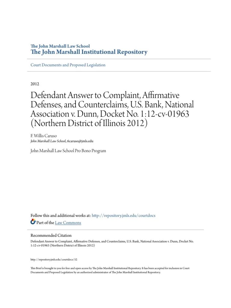 Defendant Answer To Complaint Affirmative Defenses and Counterc PDF