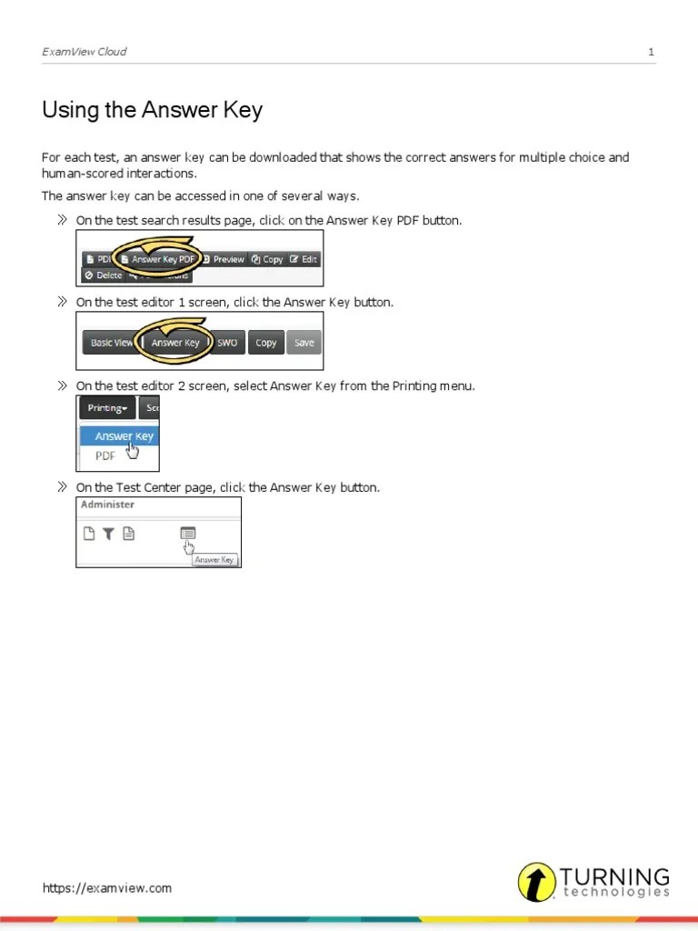 Using The Answer Key: Examview Cloud | PDF