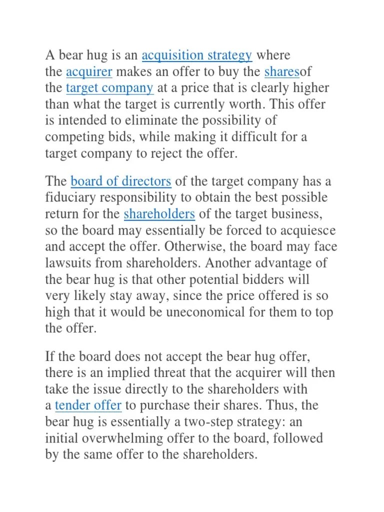 Bear Hug Info1 PDF Takeover Board Of Directors