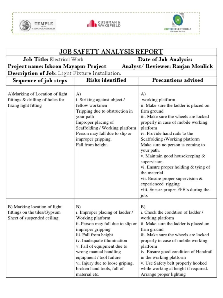 JSA For Light Fixing 999 PDF Ladder Personal Protective Equipment