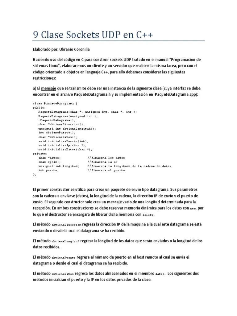 9 Sockets UDP C++ Ver3 PDF PDF C ++ Zócalo de red