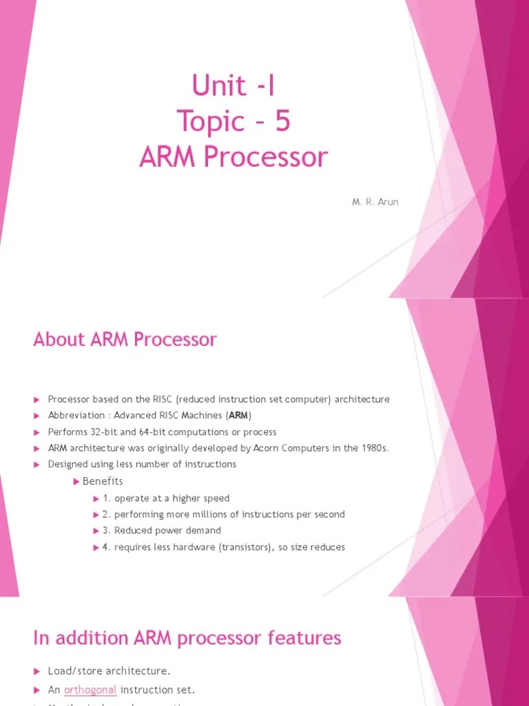 Unit I ARM Processor Dr. M. R. Arun PDF Arm Architecture