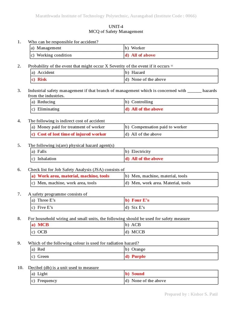 MCQ on Safety Management Fires Prevention(03)