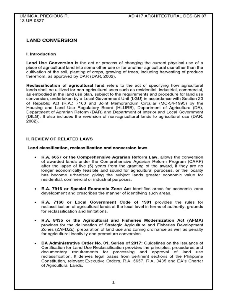 Land Conversion Land Use Conversion Is The Act or Process of Changing