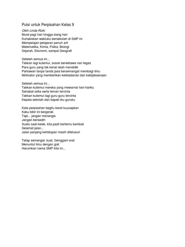 Puisi Perpisahan Anak Kelas 3 | PDF