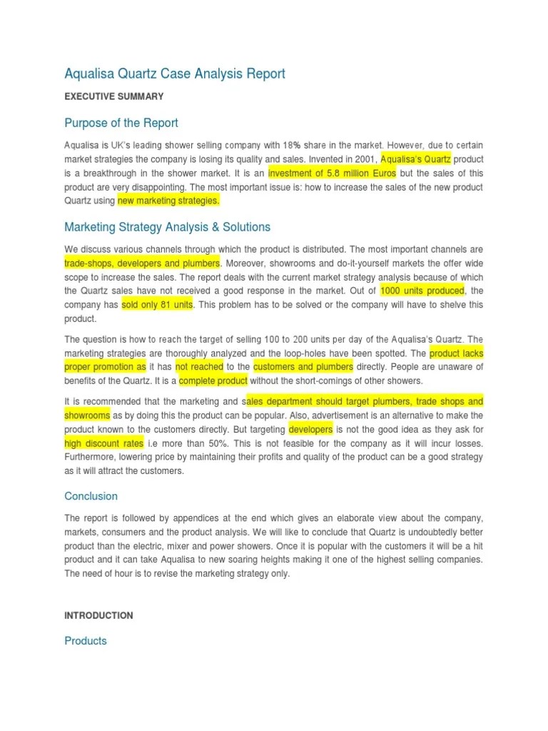 Aqualisa Quartz Case Analysis Report PDF Retail Sales