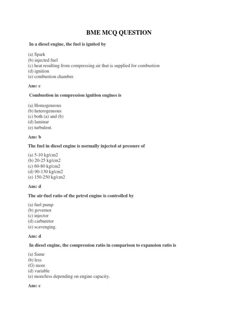 Bme MCQ Question PDF Ignition System Internal Combustion Engine