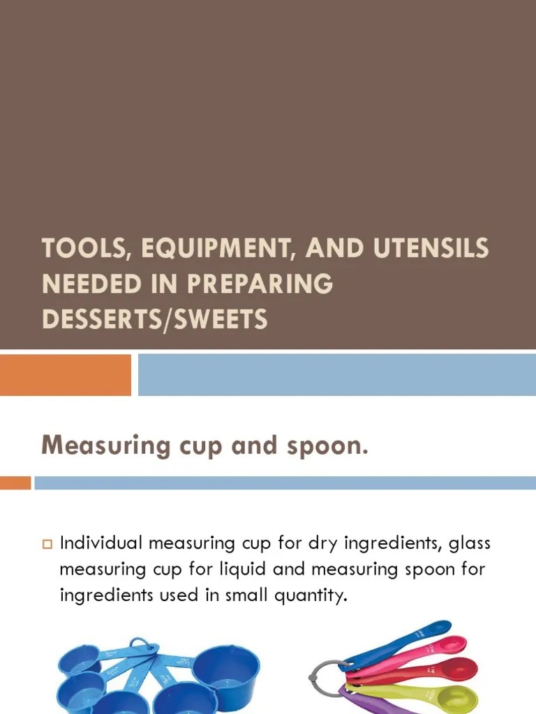 Tools, Equipment and Utensils Needed in Preparing Desserts PDF