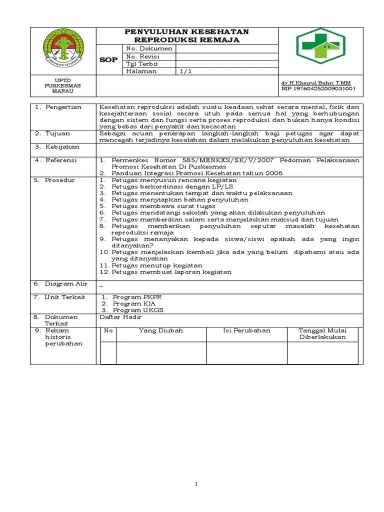 Sop Penyuluhan Kespro Di Sekolah | PDF