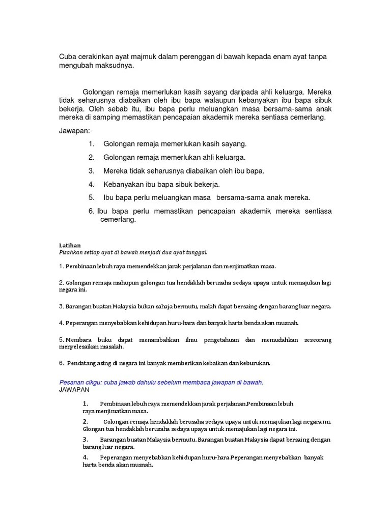 Ayat Majmuk Kepada Ayat Tunggal