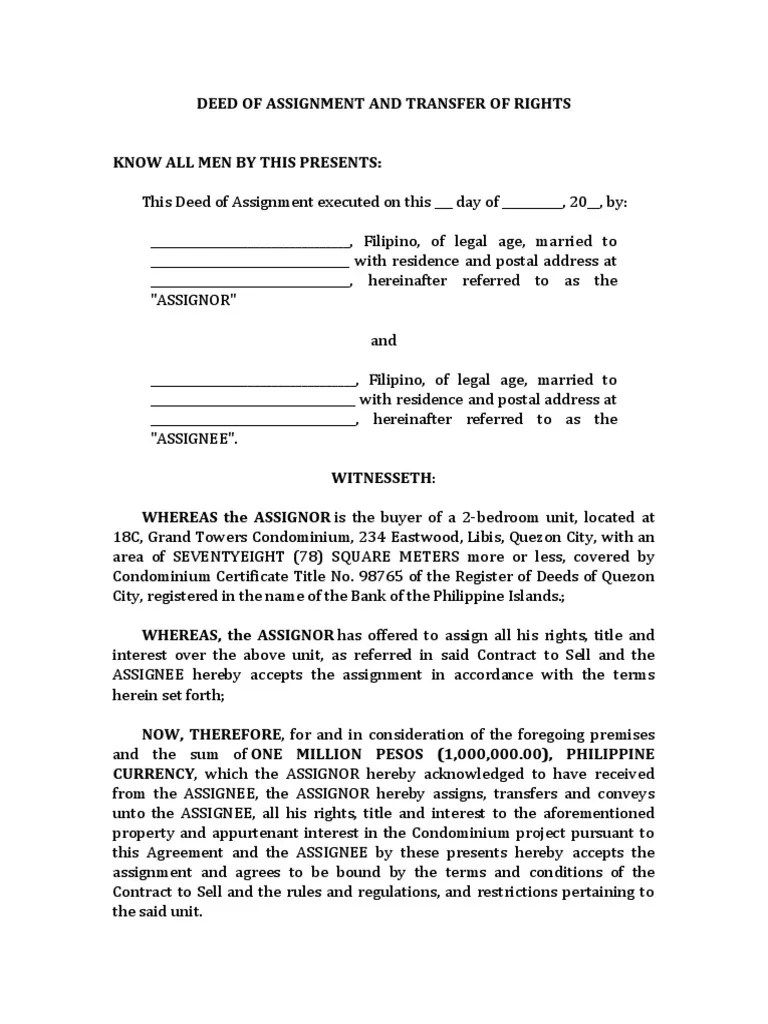 Deed of Assignment and Transfer of Rights PDF Assignment (Law) Deed