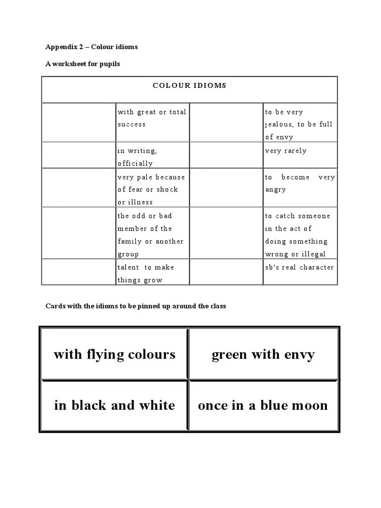 With Flying Colours Green With Envy Appendix 2 Colour Idioms A