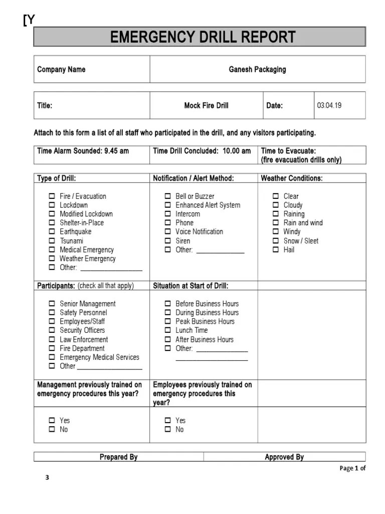 Fire Evacuation Drill Report Template
